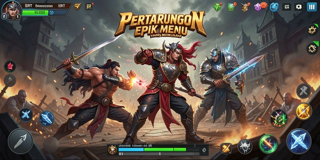 Screenshot 5RT menampilkan pertarungan intens antara karakter dengan efek visual yang menawan.