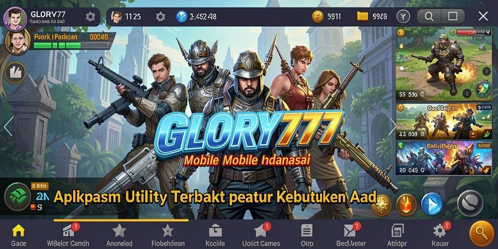 Tampilan utama aplikasi GLORY777 dengan fitur-fitur Utility.