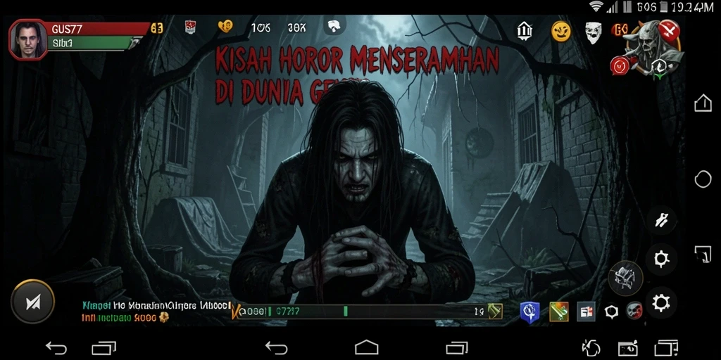Screenshot gameplay GUS77 menampilkan suasana horor yang mencekam dan penuh ketegangan.