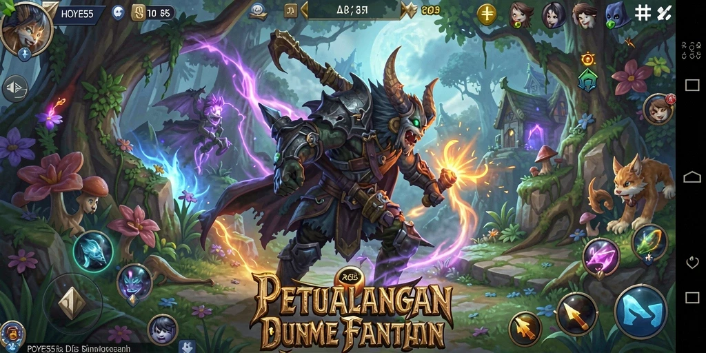 Screenshot gameplay HOYE55 menampilkan petualangan menegangkan di dunia fantasi.