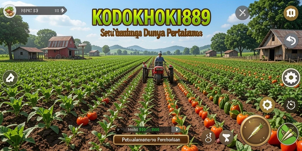 Tampilan gameplay seru di KODOKHOKI889 dengan lahan pertanian yang hijau.