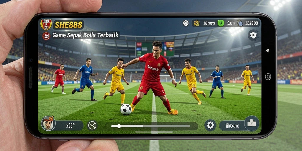 Tampilan antarmuka permainan sepak bola yang dinamis dan menarik.