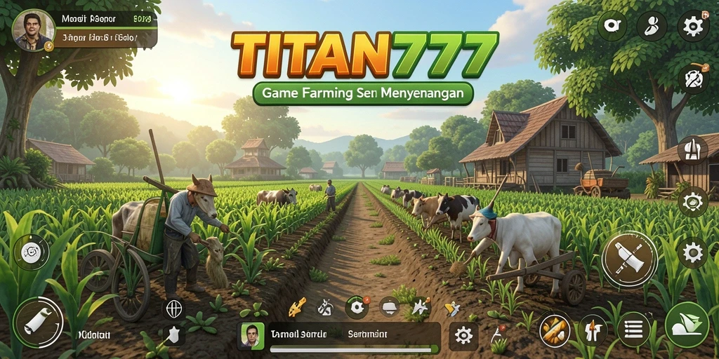 Screenshot gameplay <strong>TITAN777</strong> menampilkan aktivitas bertani yang seru dan interaktif.