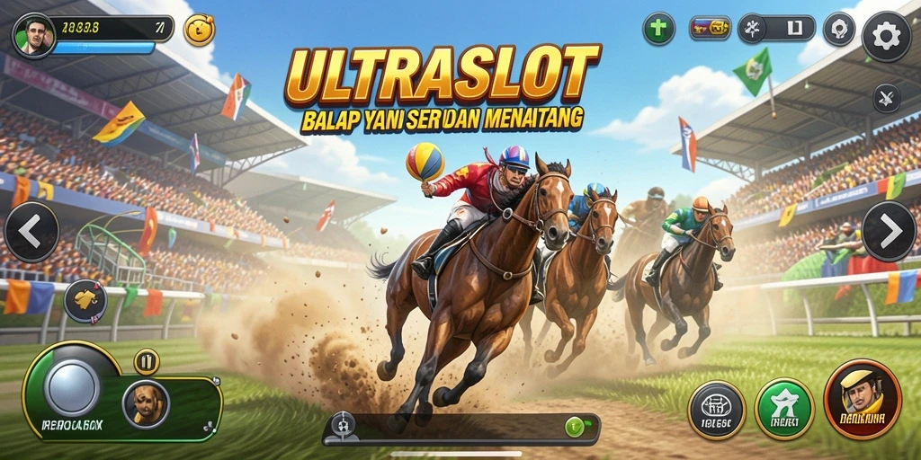 Tangkapan layar gameplay ULTRASLOT dengan aksi balap yang seru.